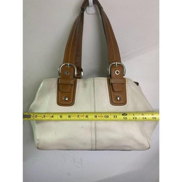 COACH Large White Brown Leather Shoulder Bag - Picture 2 of 9